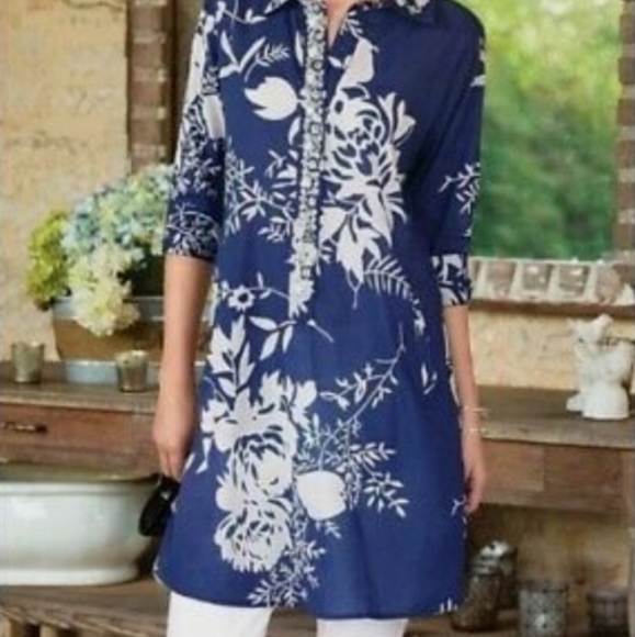 SOFT Surroundings Floral Tunic  Coverup/Loungewear Embellished *Small - Picture 10 of 10